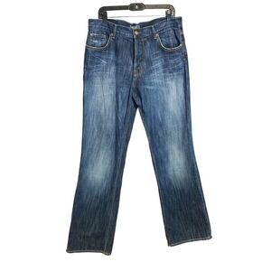 Sacred Blue Men's Button Fly Distressed Straight‎ Leg Denim Jeans Sz 36 Grunge